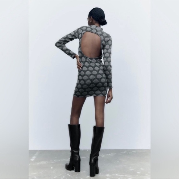 ZARA NWT Seamless Jacquard Shell Mock Neck Long Sleeved Stretch Knit Mini XS-S - Picture 5 of 13